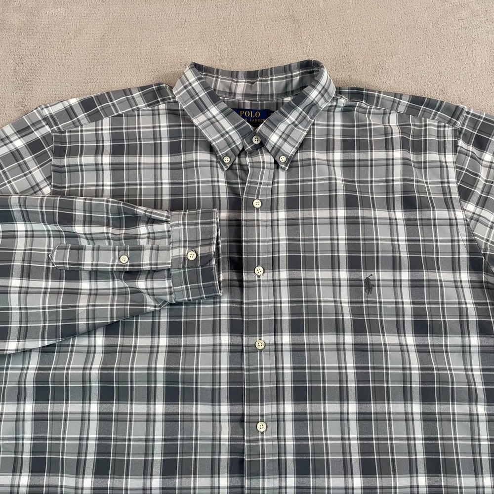 Polo Ralph Lauren Performance Shirt‎ Men 2XLT Tall Grey Plaid Oxford NWOT $148